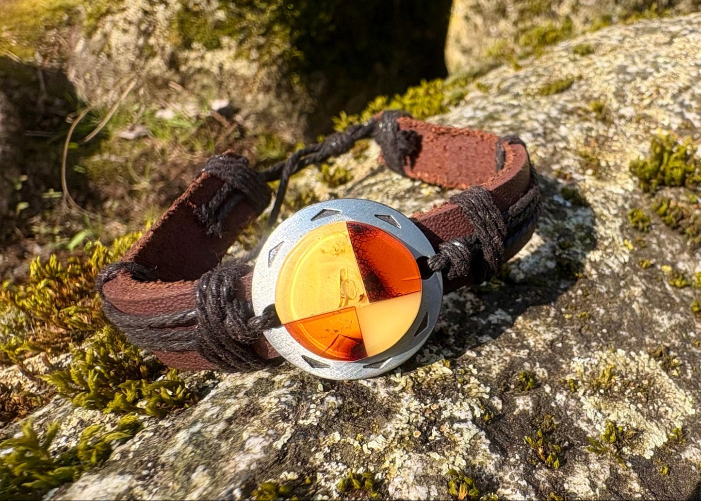 Armband Mosaik Bernstein und echtem Leder