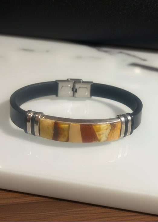 Männerarmband Leder und Bernstein