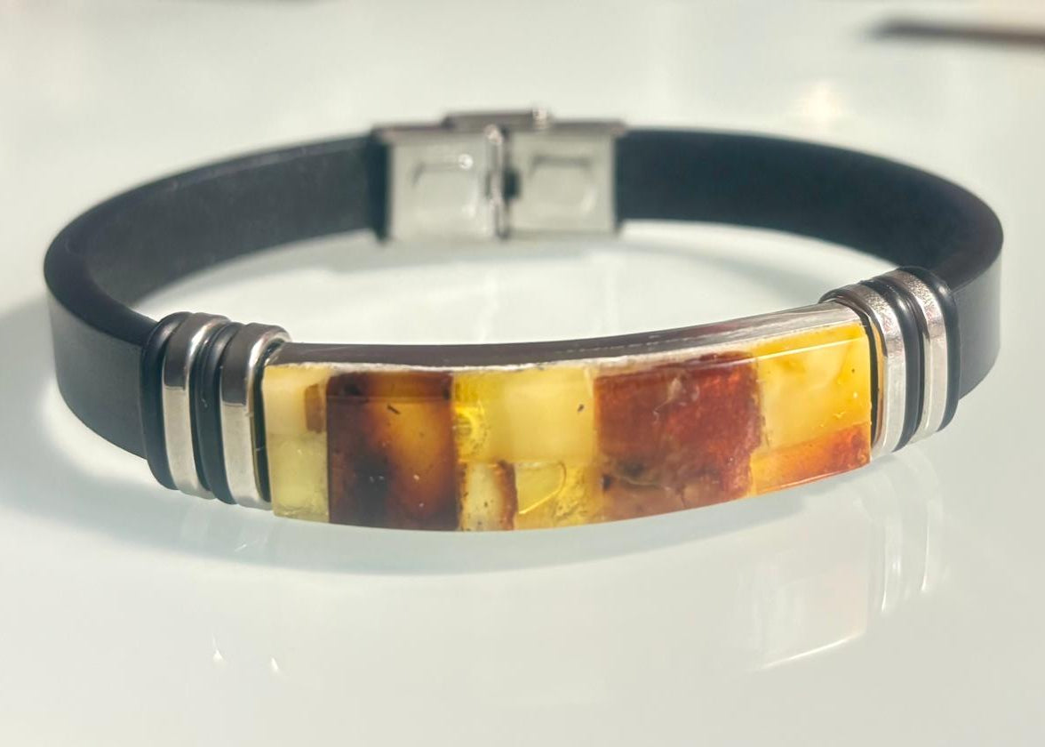 Bernstein Herrenarmband mit echtem Leder