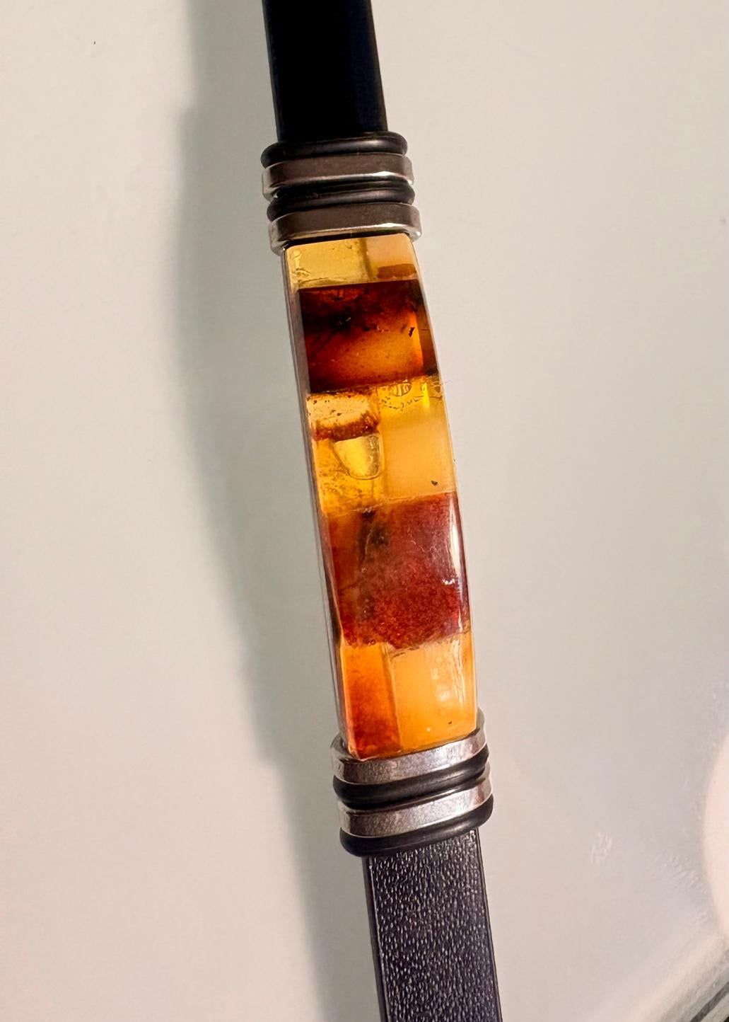 Bernstein Herrenarmband mit echtem Leder