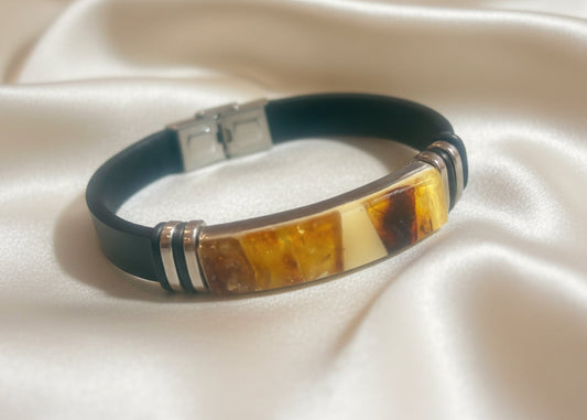 Bernstein Herrenarmband mit echtem Leder