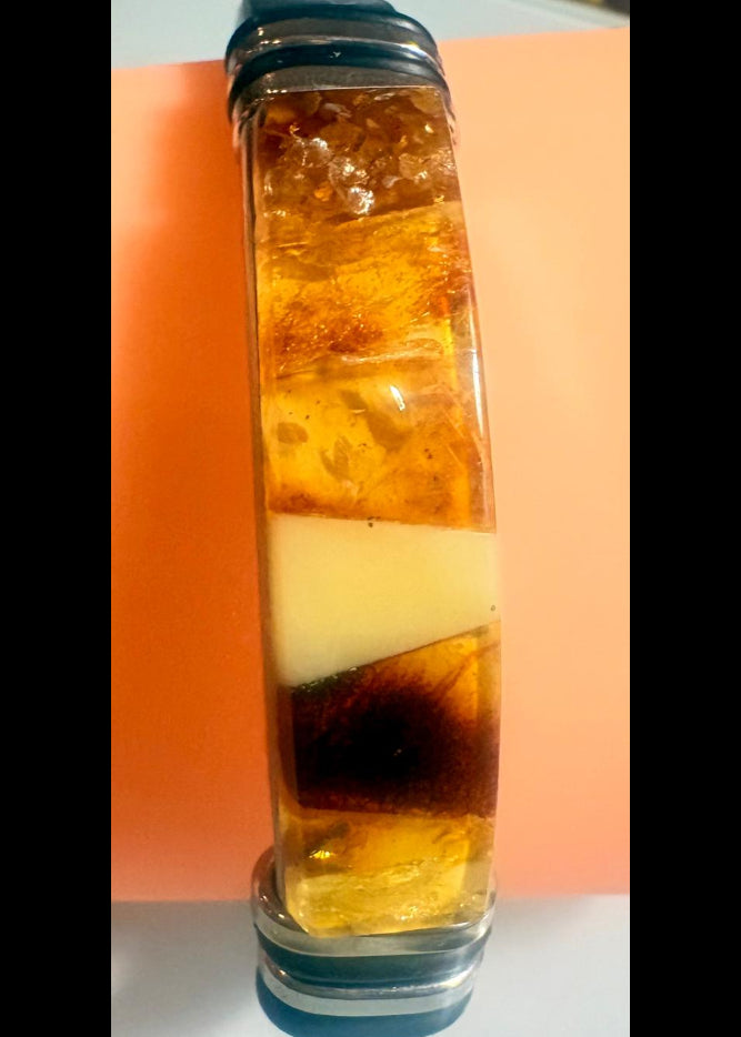 Bernstein Herrenarmband mit echtem Leder