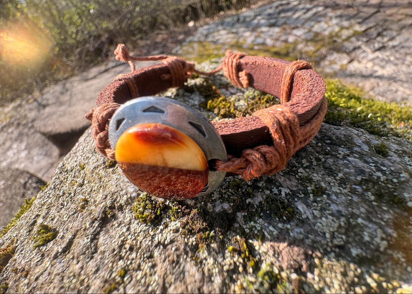 Bernstein-Mosaiksteinen Lederarmband