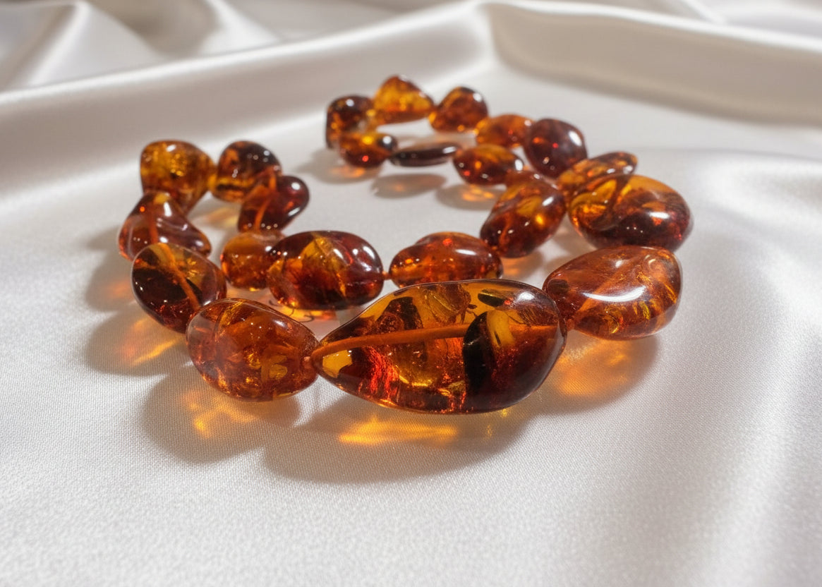 Bernstein Kette in Cognac-Glanz