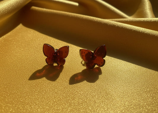 Ohrringe mit echtem Bernstein in Schmetterling Form