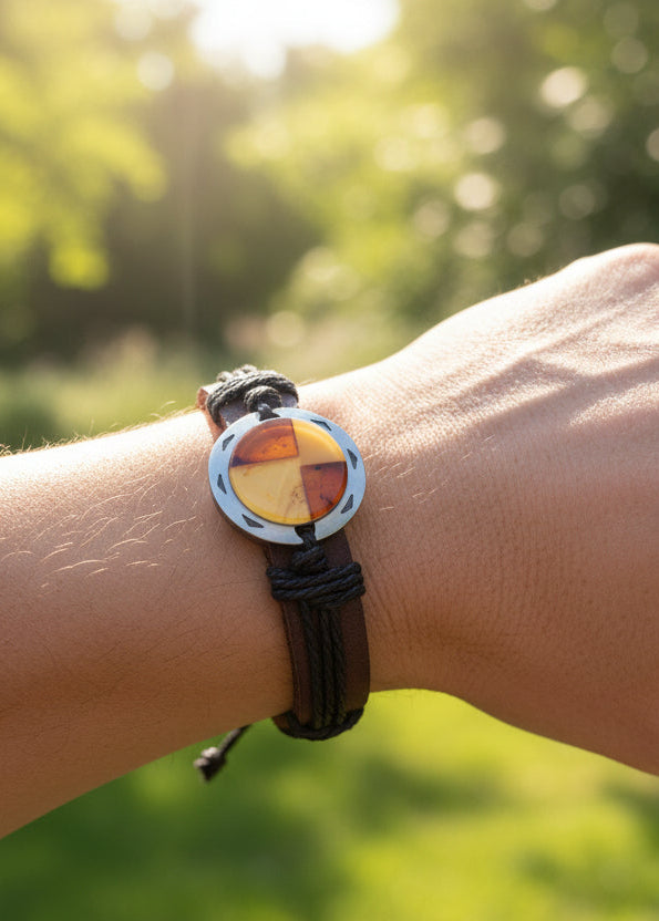 Armband Mosaik Bernstein und echtem Leder