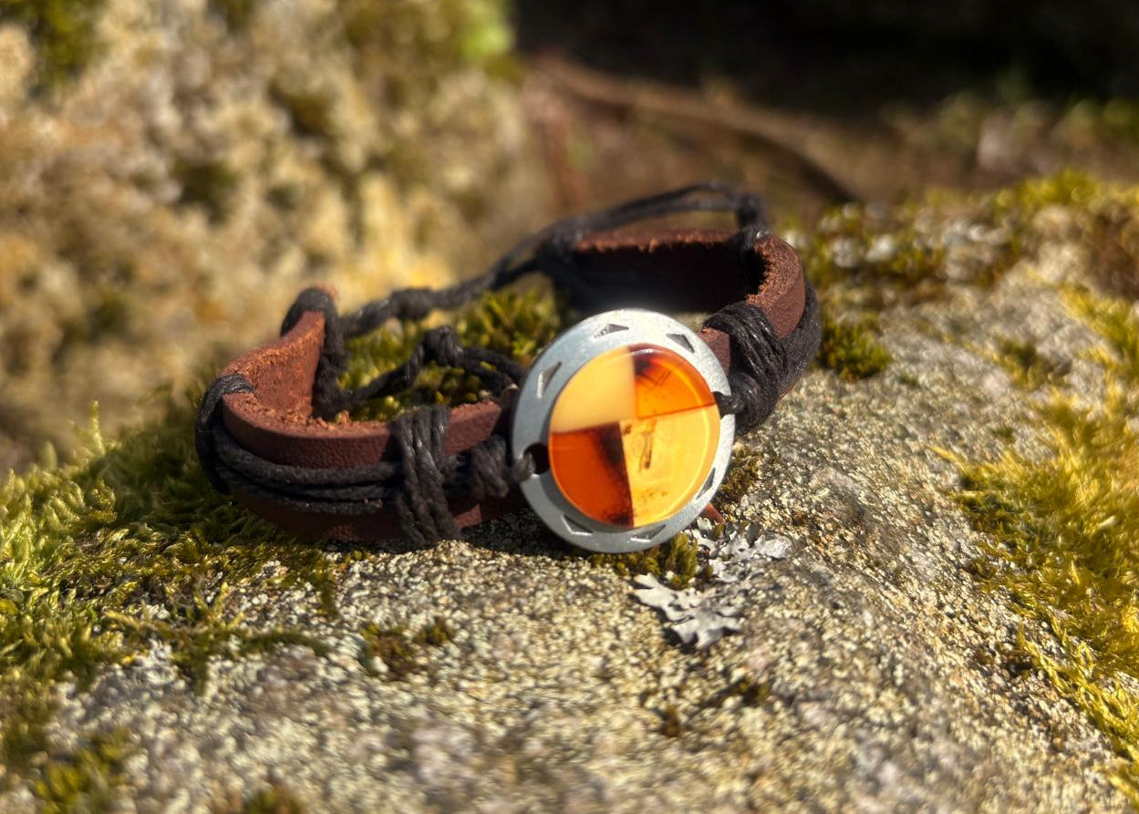 Armband Mosaik Bernstein und echtem Leder