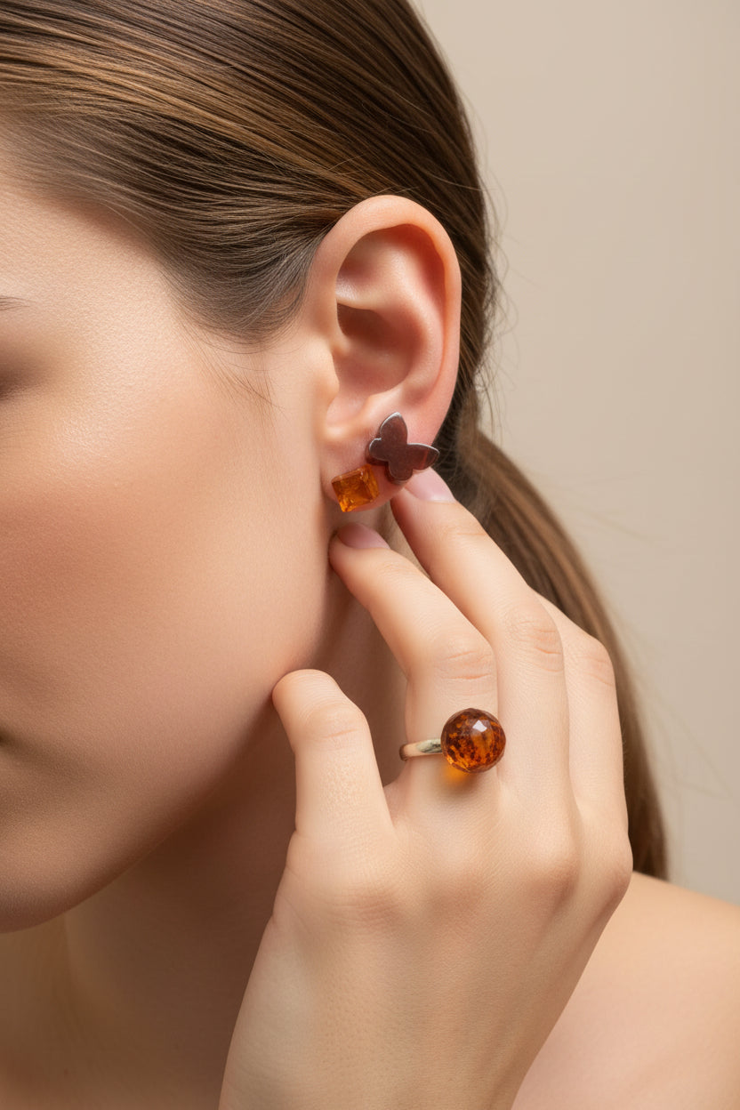 Ohrringe mit echtem Bernstein in Schmetterling Form