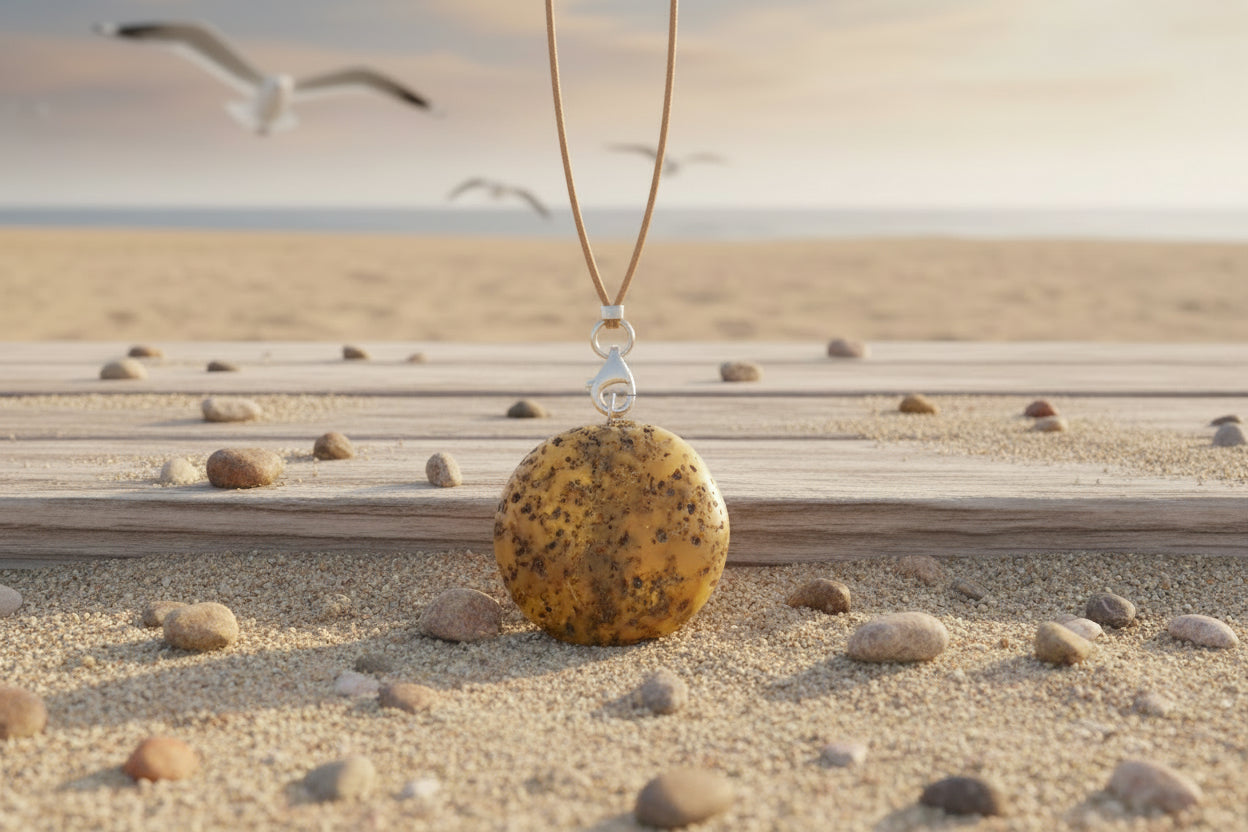 Anhänger mit botanische Inklusen aus baltischen Naturbernstein