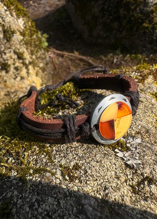 Armband Mosaik Bernstein und echtem Leder