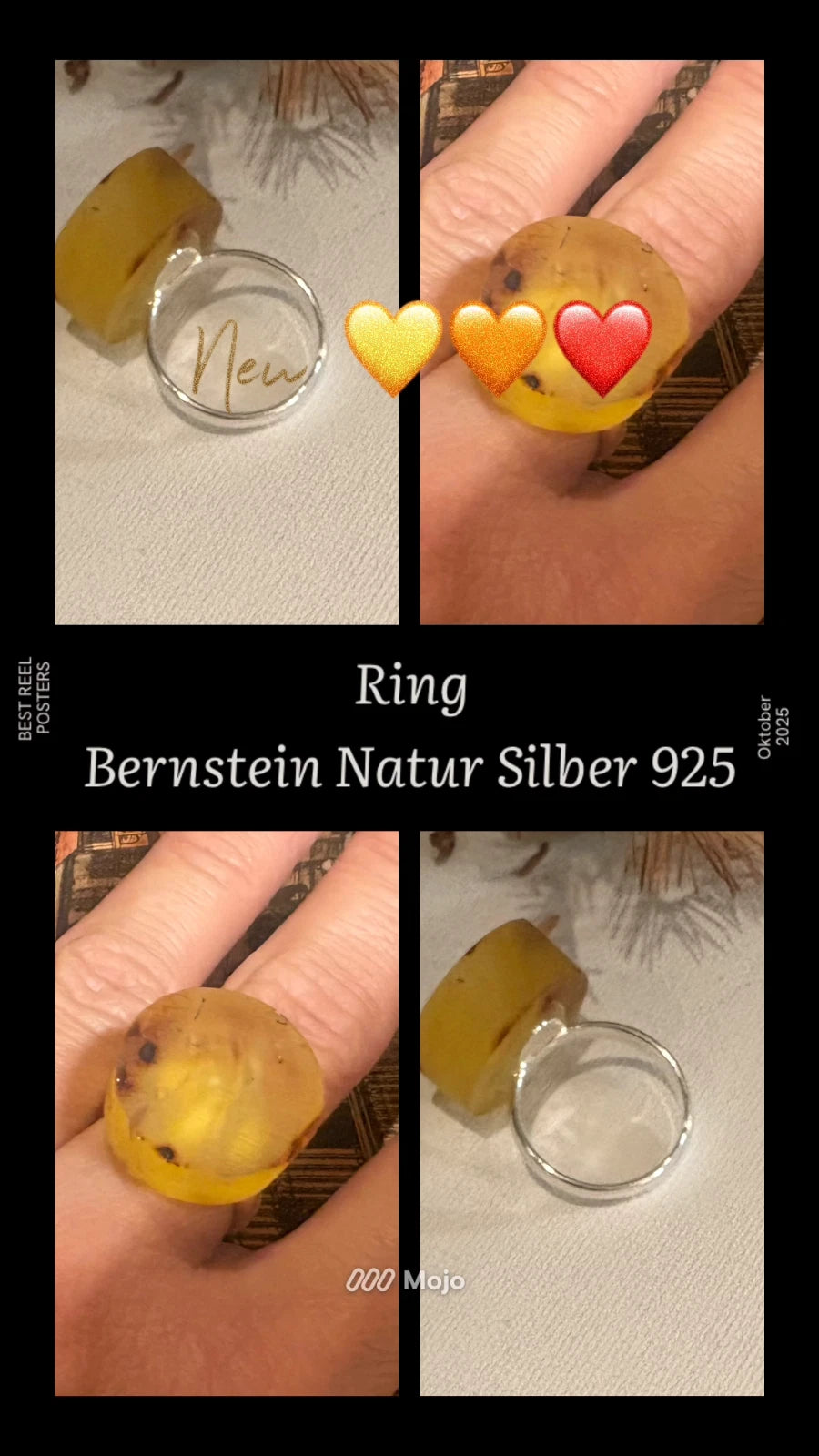 Wunderschöner Ring aus gelbem Naturbernstein und 925 Sterlingsilber