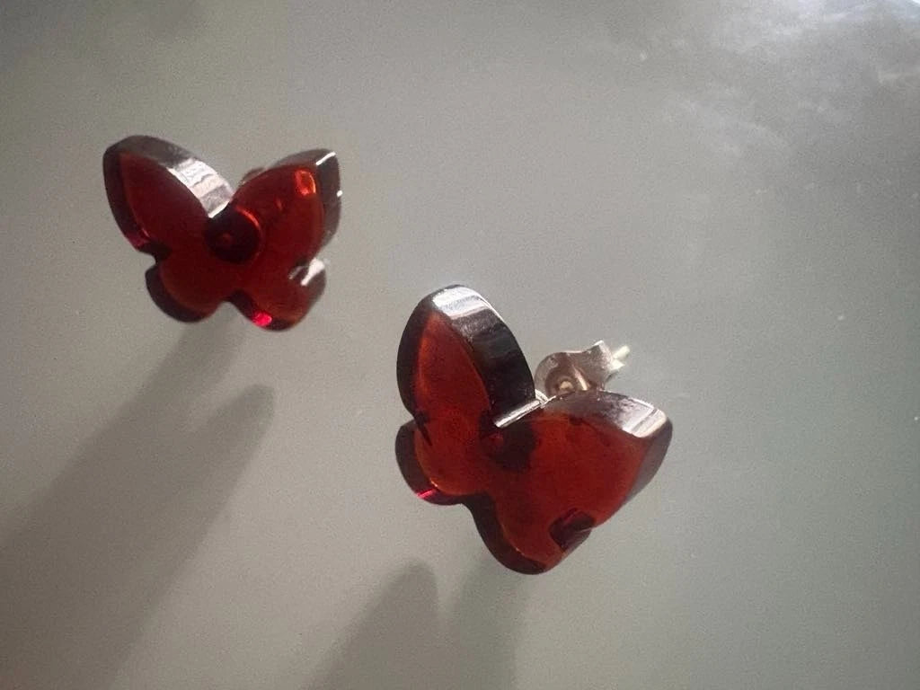 Ohrringe mit echtem Bernstein in Schmetterling Form